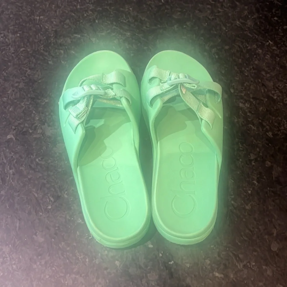 Kids Mint Green CHACO Slide Sandals
